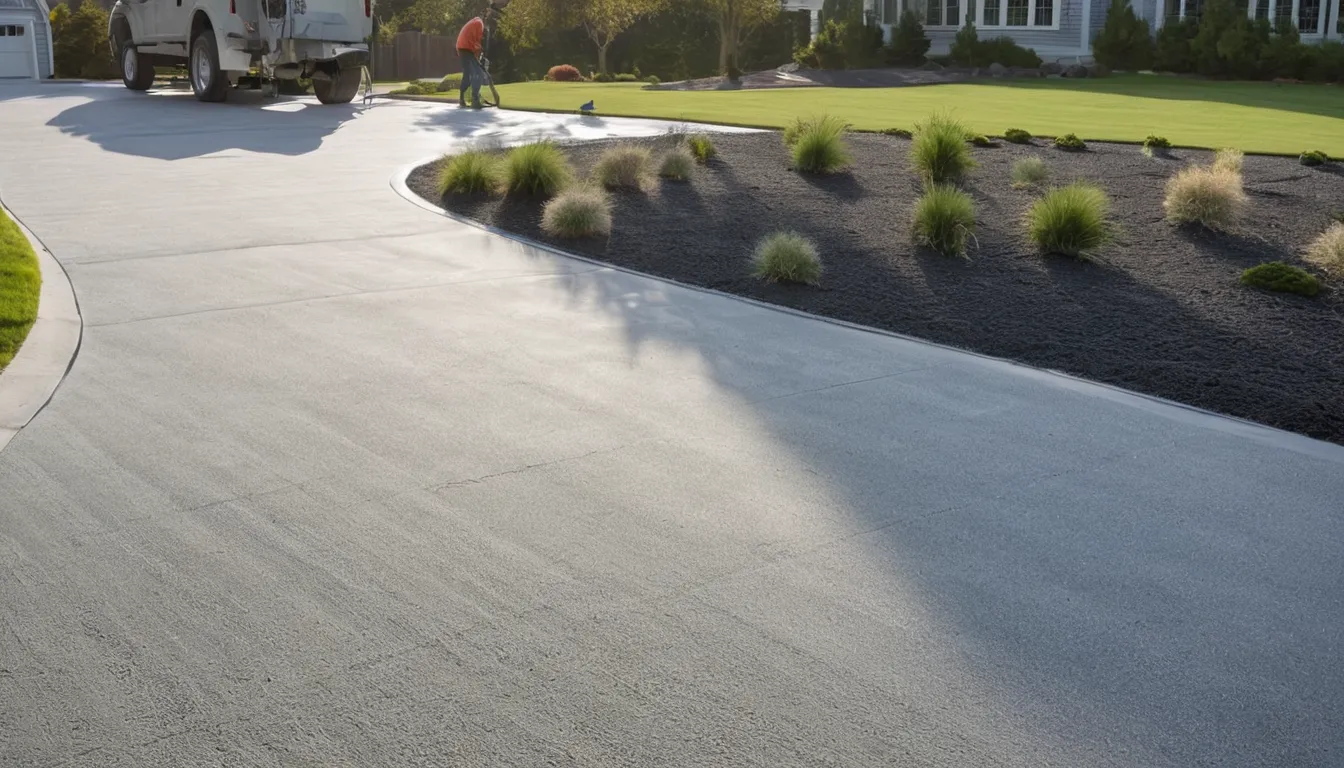 A freshly finished concrete driveway in front of a Cape Cod style home in Jersey City